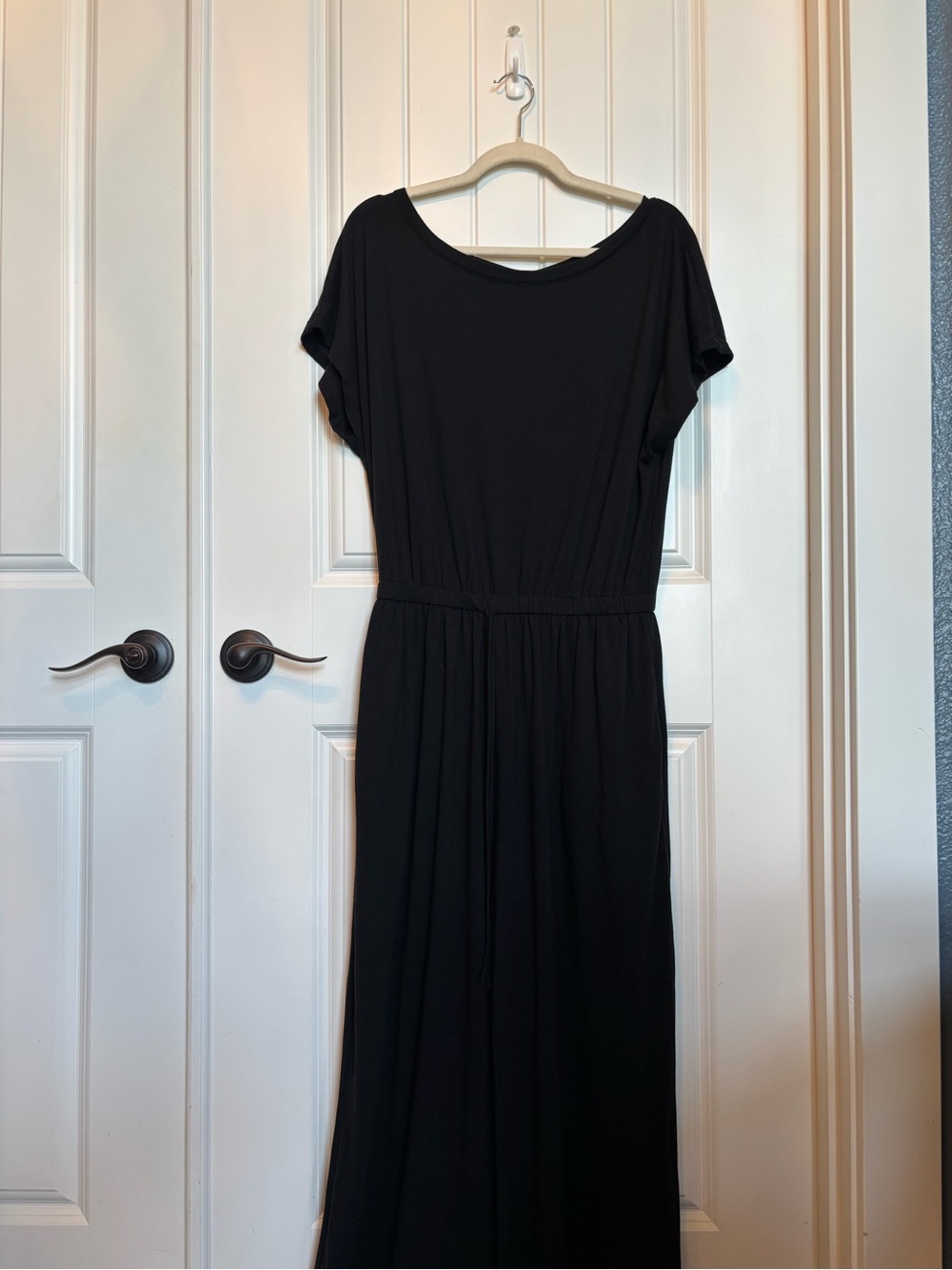 Everyday Black Short-Sleeve Jumpsuit with Elastic Waist